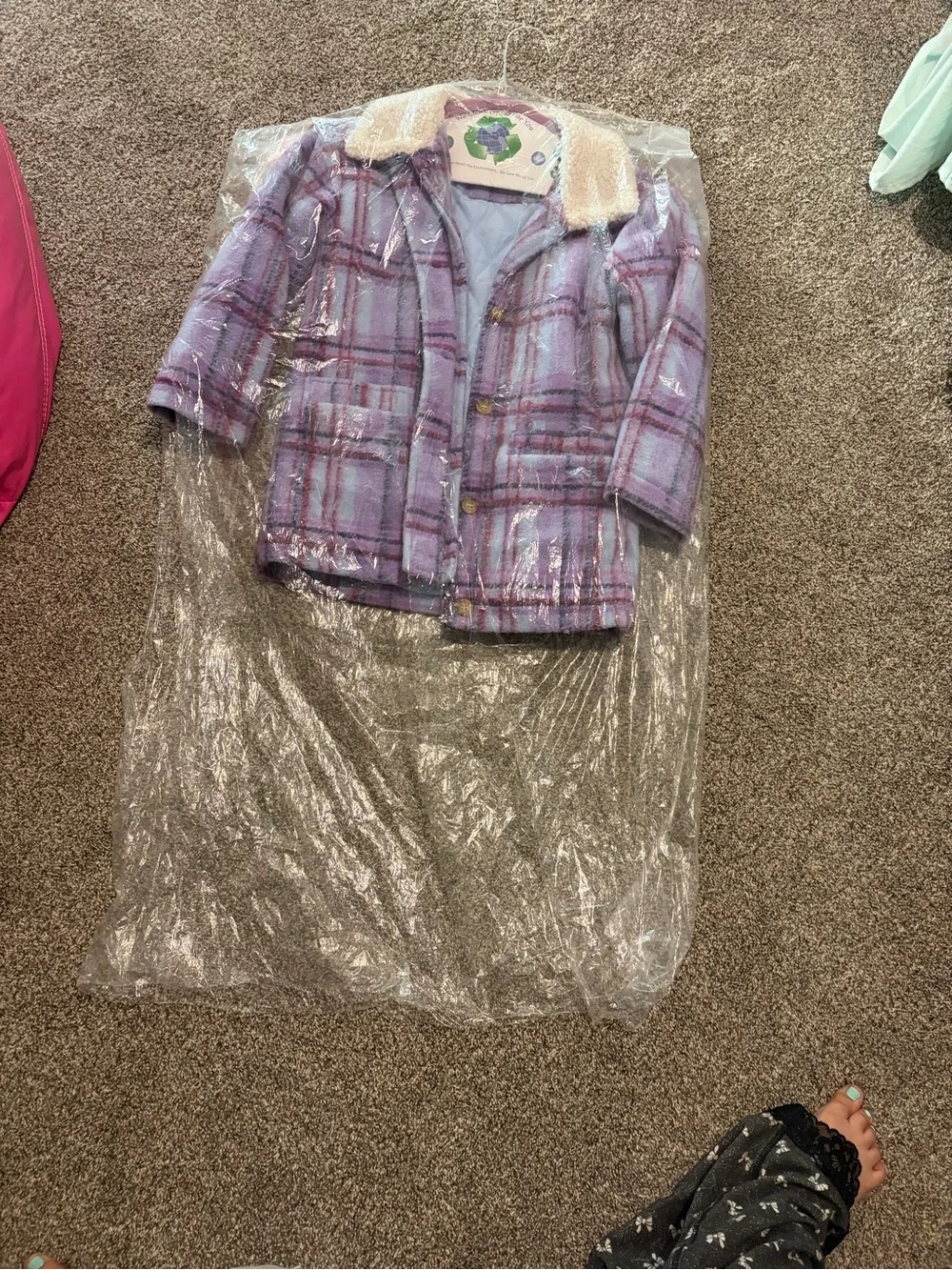 Cotton On Purple Plaid Faux-Sherpa Collar Kids Jacket